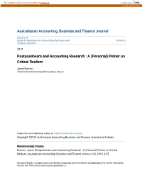 Postpositivism and Accounting Research : a (Personal) Primer on Critical Realism