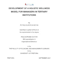 Development of a Holistic Wellness Model for Managers in Tertiary Institutions