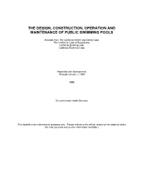 The Design, Construction, Operation and Maintenance of Public Swimming Pools