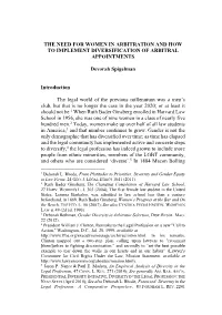 The Need for Women in Arbitration and How to Implement Diversification of Arbitral Appointments