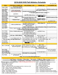 2019-2020 HHS Fall Athletics Schedule