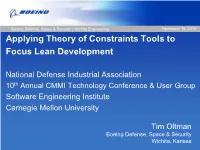 Applying Theory of Constraints Tools to Focus Lean Development