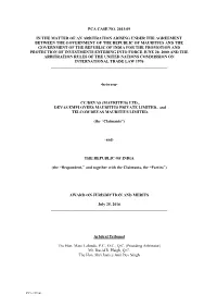 Pca Case No. 2013-09 in the Matter of an Arbitration