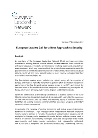 Statement Is Issued in the Names of the Signatories and Not on Behalf of the ELN Organisation As a Whole