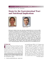 Stents for the Gastrointestinal Tract and Nutritional Implications