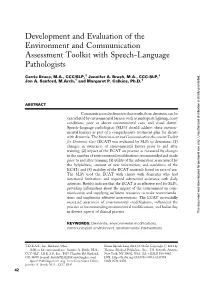 Development and Evaluation of the Environment and Communication Assessment Toolkit with Speech-Language Pathologists