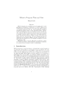Hilbert's Program Then And