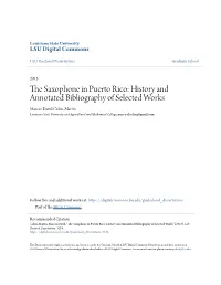 The Saxophone in Puerto Rico: History and Annotated Bibliography of Selected Works