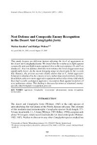 Nest Defense and Conspecific Enemy Recognition in the Desert