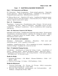 SIE Paper – V – ELECTRICAL MACHINE TECHNOLOGY Unit
