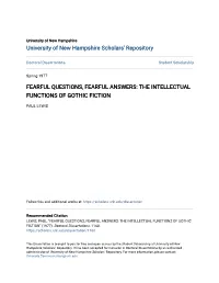 The Intellectual Functions of Gothic Fiction