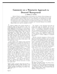 Comments on a Monetarist Approach to Demand Management