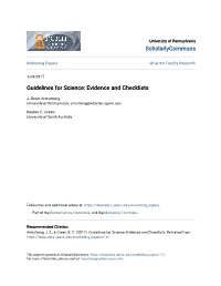 Guidelines for Science: Evidence and Checklists
