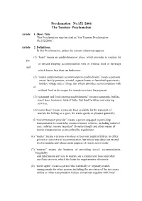 Proclamation No.152 /2006 the Tourism Proclamation