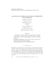 Quadratic Integral Equations in Reflexive Banach Space