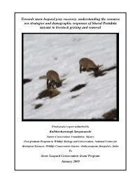 Towards Snow Leopard Prey Recovery: Understanding the Resource Use Strategies and Demographic Responses of Bharal Pseudois Nayaur to Livestock Grazing and Removal