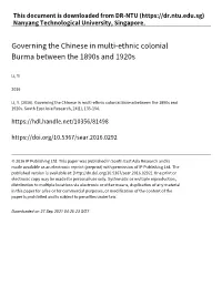 Governing the Chinese in Multi‑Ethnic Colonial Burma Between the 1890S and 1920S