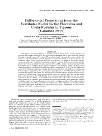 Differential Projections from the Vestibular Nuclei to the Flocculus and Uvula-Nodulus in Pigeons (Columba Livia)