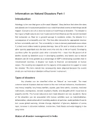 Information on Natural Disasters Part- I Introduction