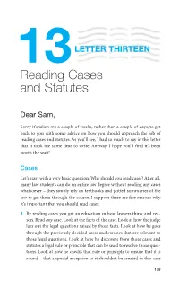 Reading Cases and Statutes