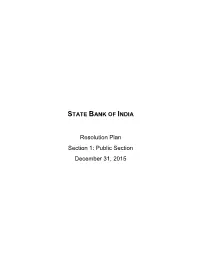 Resolution Plan Section 1: Public Section December 31, 2015
