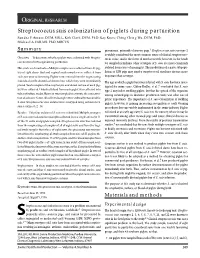Streptococcus Suis Colonization of Piglets During Parturition Sandra F