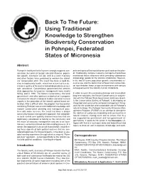 Back to the Future: Using Traditional Knowledge to Strengthen Biodiversity Conservation in Pohnpei, Federated States of Micronesia