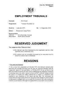 Mr C Booth V Transdev Blazefield Ltd: 1805268/2019