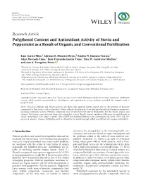 Polyphenol Content and Antioxidant Activity of Stevia and Peppermint As a Result of Organic and Conventional Fertilization
