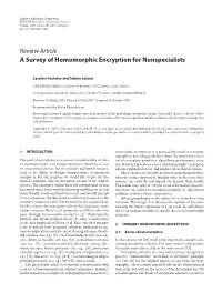 Review Article a Survey of Homomorphic Encryption for Nonspecialists