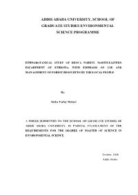 Addis Ababa University, School of Graduate Studies Environmental Science Programme