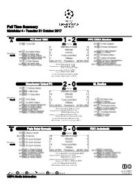 Full Time Summary Matchday 4 - Tuesday 31 October 2017