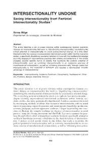 INTERSECTIONALITY UNDONE Saving Intersectionality from Feminist Intersectionality Studies 1