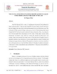 The Status and Scope of Teaching History Subject in Assam: Some Observations in the Light of Nep, 2020