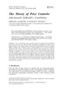 The Theory of Price Controls: John Kenneth Galbraith’S Contribution