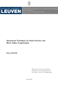 Automated Techniques for Hash Function and Block Cipher Cryptanalysis
