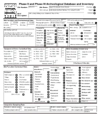 Phase II and Phase III Archeological Database and Inventory