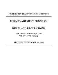 Bus Management Program Rules and Regulations
