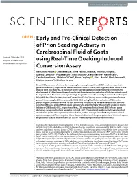 Early and Pre-Clinical Detection of Prion Seeding Activity In