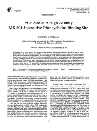 PCP Site 2: a High Affinity MK-801-Insensitive Phencyclidine Binding Site