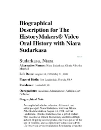 Biographical Description for the Historymakers® Video Oral History with Niara Sudarkasa