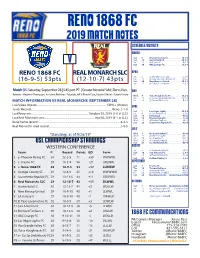 Reno 1868 Fc 2019 Match Notes Schedule/Results