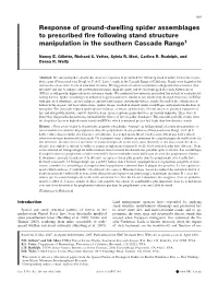 Response of Ground-Dwelling Spider Assemblages to Prescribed Fire Following Stand Structure Manipulation in the Southern Cascade Range1