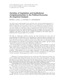Varieties of Capitalism and Institutional Complementarities in the Political Economy: an Empirical Analysis