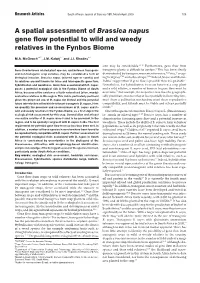 A Spatial Assessment of Brassica Napus Gene Flow Potential to Wild and Weedy Relatives in the Fynbos Biome