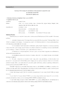 Attachment No. 6 Summary of the Company For