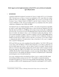 Brief Report on the Implementation of the FCTC's Core Articles In