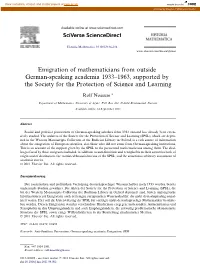 Emigration of Mathematicians from Outside German-Speaking Academia 1933–1963, Supported by the Society for the Protection of Science and Learning