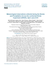 Meteorological Observations Collected During the Storms and Precipitation Across the Continental Divide Experiment (SPADE), April–June 2019