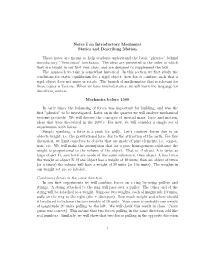 Notes I on Introductory Mechanics Statics and Describing Motion
